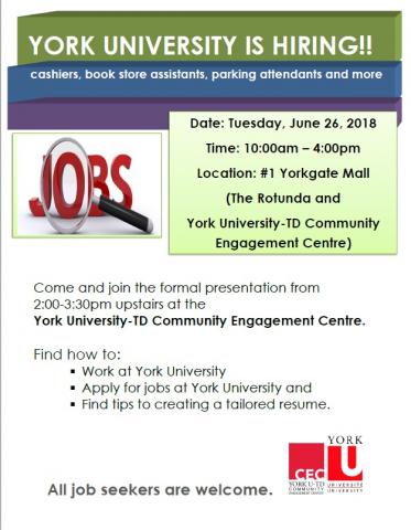 York University Is Hiring Yorkgate Mall Job Presentation June
